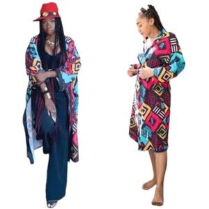 Izzy & Liv Multi Color Teal Kimono With Waist Tie
